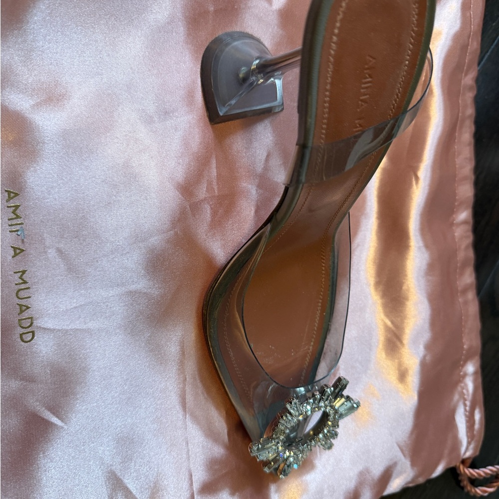 Amina Muaddi Silver Crystal Embellished Heels - Picture 2 of 5